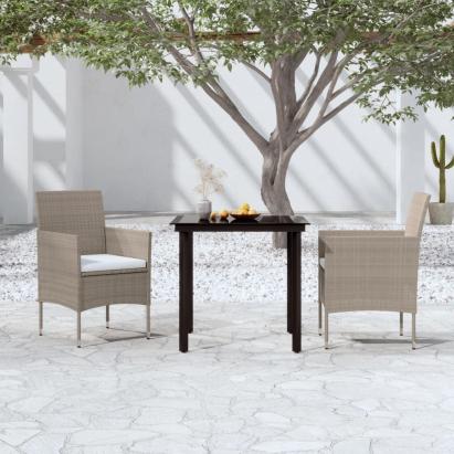 Set mobilier de grădină, cu perne, 3 piese, bej și negru GartenMobel Dekor