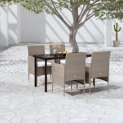 Set de masă pentru grădină, 5 piese, cu perne, bej și negru GartenMobel Dekor