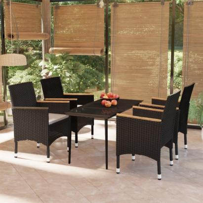 Set masă pentru grădină, 5 piese, cu perne, negru GartenMobel Dekor