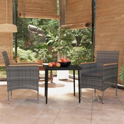 Set mobilier de grădină, cu perne, 3 piese, gri și negru GartenMobel Dekor