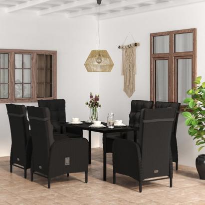 Set de masă pentru grădină, 7 piese, cu perne, negru GartenMobel Dekor
