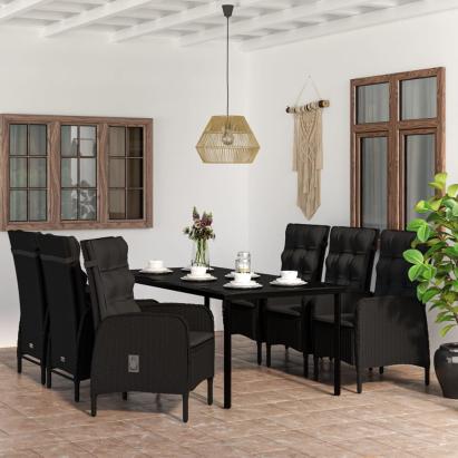 Set de masă pentru grădină, 7 piese, cu perne, negru GartenMobel Dekor