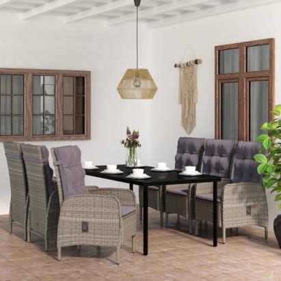 Set de servit masa pentru grădină, 7 piese, gri și negru GartenMobel Dekor