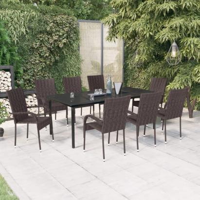 Set mobilier de grădină, 9 piese, maro și negru GartenMobel Dekor