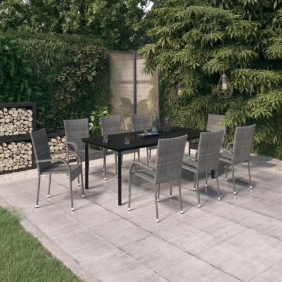 Set mobilier de grădină, gri și negru, 9 piese GartenMobel Dekor