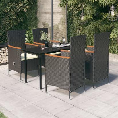 Set masă pentru grădină, 5 piese, cu perne, negru GartenMobel Dekor