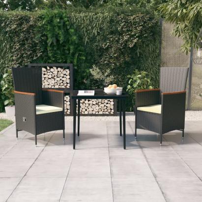 Set mobilier de grădină cu perne, 3 piese, negru GartenMobel Dekor