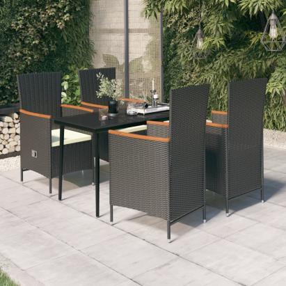 Set masă pentru grădină, 5 piese, cu perne, negru GartenMobel Dekor