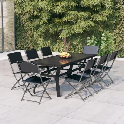 Set de servit masa pentru grădină, 9 piese, gri și negru GartenMobel Dekor