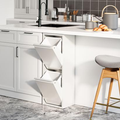 Dulap pentru sortare gunoi Sollentuna, metal alb, 2x14 L