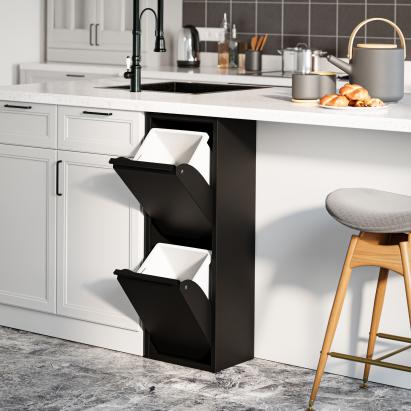 Dulap pentru sortare gunoi Sollentuna, metal, 2x14 L, negru