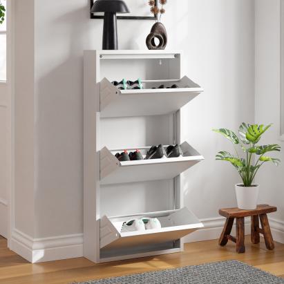 Pantofar metalic alb Sokndal cu 3 clapete, pentru 6 perechi