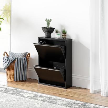 Pantofar metalic Sokndal cu 2 clapete, negru, pentru 4 perechi