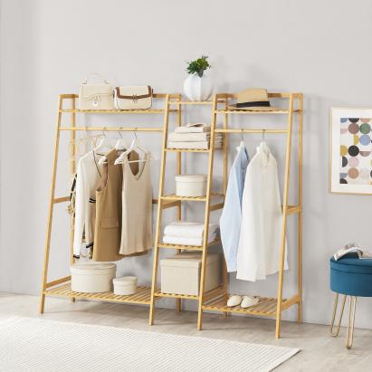 Suport pentru haine Sogndal din bambus cu rafturi și 2 bare