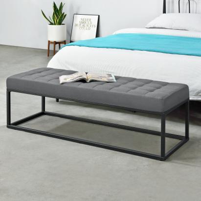 Banca tapitata gri Salta 120 cm cu cadru metalic, pro.tec