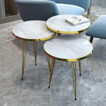 Satztisch Skibby im 3er Set Marmor, weiß / Gold [en.casa]