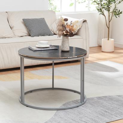 Couchtisch Aulum 50 x 70 cm Marmor, schwarz / Silber [en.casa]