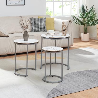 Satztisch Bornholm im 3er Set Marmor, weiß [en.casa]