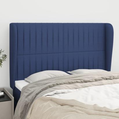 Tăblie de pat cu aripioare, albastru, 147x23x118/128 cm, textil GartenMobel Dekor
