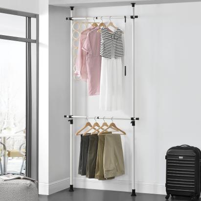 Dulap telescopic pentru haine Kemi alb, cu 2 bare reglabile