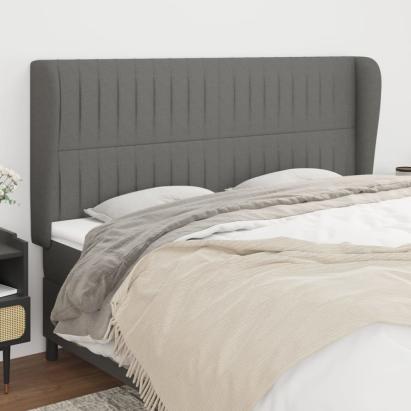Tăblie de pat cu aripioare gri închis 203x23x118/128 cm, textil GartenMobel Dekor
