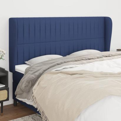 Tăblie de pat cu aripioare, albastru, 203x23x118/128 cm, textil GartenMobel Dekor