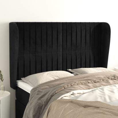 Tăblie de pat cu aripioare, negru, 147x23x118/128 cm, catifea GartenMobel Dekor