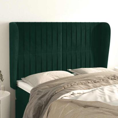 Tăblie pat cu aripioare verde închis 147x23x118/128 cm catifea GartenMobel Dekor