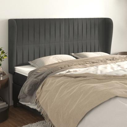 Tăblie de pat cu aripioare gri închis 163x23x118/128 cm catifea GartenMobel Dekor
