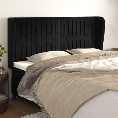 Tăblie de pat cu aripioare, negru, 163x23x118/128 cm, catifea GartenMobel Dekor