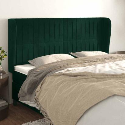 Tăblie pat cu aripioare verde închis 203x23x118/128cm catifea GartenMobel Dekor
