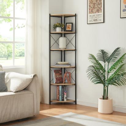 Pflanzregal Ulfborg 6 Ablagen 160x30x30 cm Schwarz/Eicheoptik [en.casa]