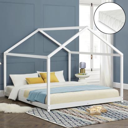 Pat copii tip căsuță Cerro 180x200 cm cu saltea, alb