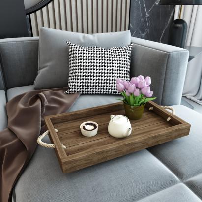 Serviertablett Sydthy mit Seilgriff Kiefernholz [en.casa]