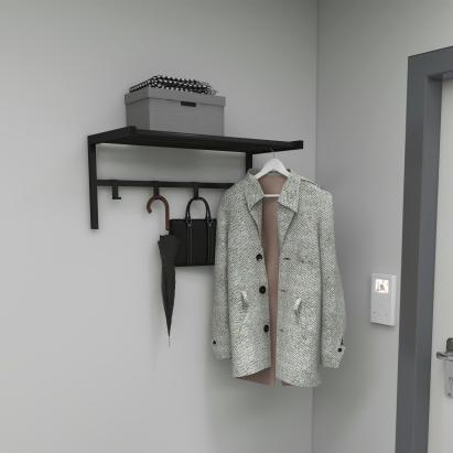 Cuier de perete Tolga cu raft pentru palarii, metal negru