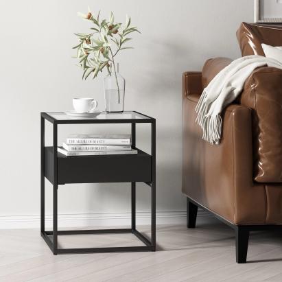 Beistelltisch Vissenbjerg mit Schublade Schwarz, matt [en.casa]