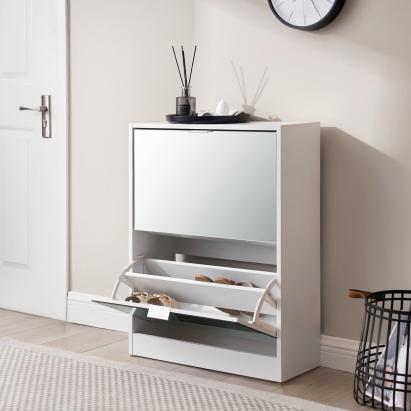 Pantofar alb cu oglindă Kragerø, 2 uși, 80x60x24 cm, [en.casa]