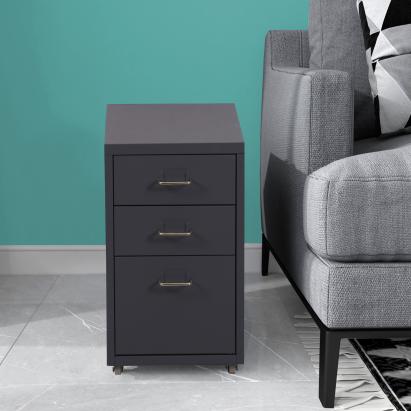 Dulap mobil cu 3 sertare din oțel gri pentru birou și home office