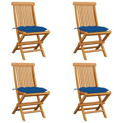 Scaune de grădină cu perne albastre, 4 buc., lemn masiv de tec GartenMobel Dekor