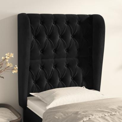 Tăblie de pat cu aripioare, negru, 83x23x118/128 cm, catifea GartenMobel Dekor
