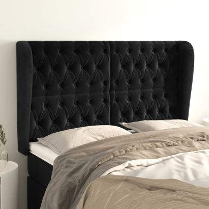 Tăblie de pat cu aripioare, negru, 147x23x118/128 cm, catifea GartenMobel Dekor