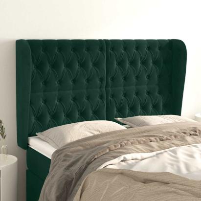 Tăblie pat cu aripioare verde închis 147x23x118/128 cm catifea GartenMobel Dekor