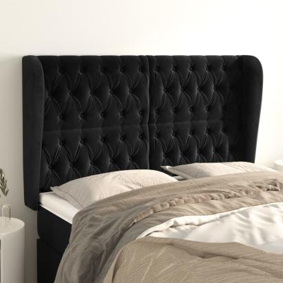 Tăblie de pat cu aripioare, negru, 163x23x118/128 cm, catifea GartenMobel Dekor
