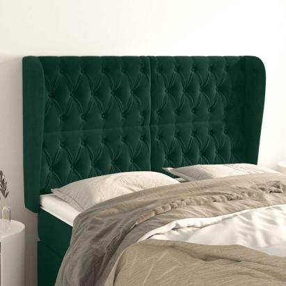 Tăblie pat cu aripioare verde închis 163x23x118/128 cm catifea GartenMobel Dekor
