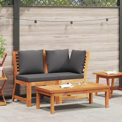 Set mobilier de grădină, 3 piese, perne gri închis, lemn acacia GartenMobel Dekor