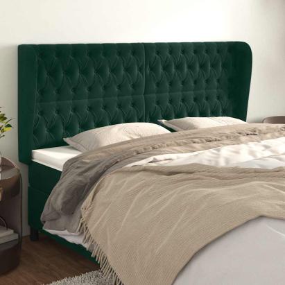 Tăblie pat cu aripioare verde închis 183x23x118/128 cm catifea GartenMobel Dekor