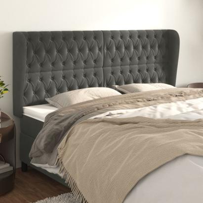 Tăblie de pat cu aripioare gri închis 203x23x118/128 cm catifea GartenMobel Dekor