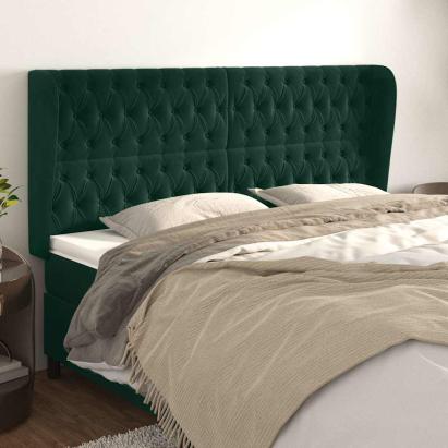 Tăblie pat cu aripioare verde închis 203x23x118/128cm catifea GartenMobel Dekor