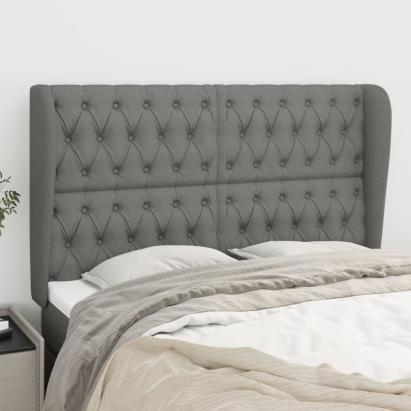 Tăblie de pat cu aripioare gri închis 147x23x118/128 cm textil GartenMobel Dekor
