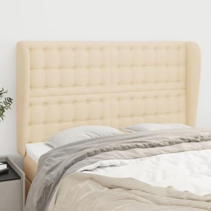 Tăblie de pat cu aripioare, crem, 147x23x118/128 cm, textil GartenMobel Dekor